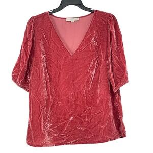 Loft‎ Plus Crushed Velvet Puff Sleeve Top Coastal Classic Size 14 Cottage